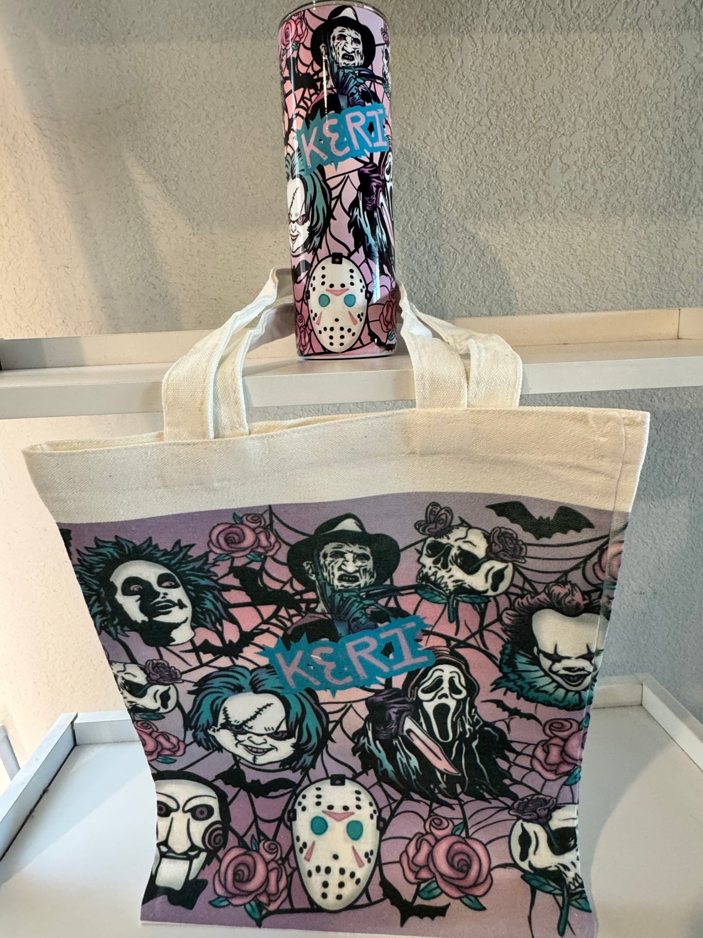 Spooky yet cutesy 20oz tumbler and tote bag bundle
